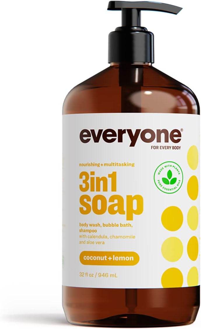 Everyone 3-in-1 Soap – Coconut & Lemon | Natural Shampoo, Body Wash & Bubble Bath