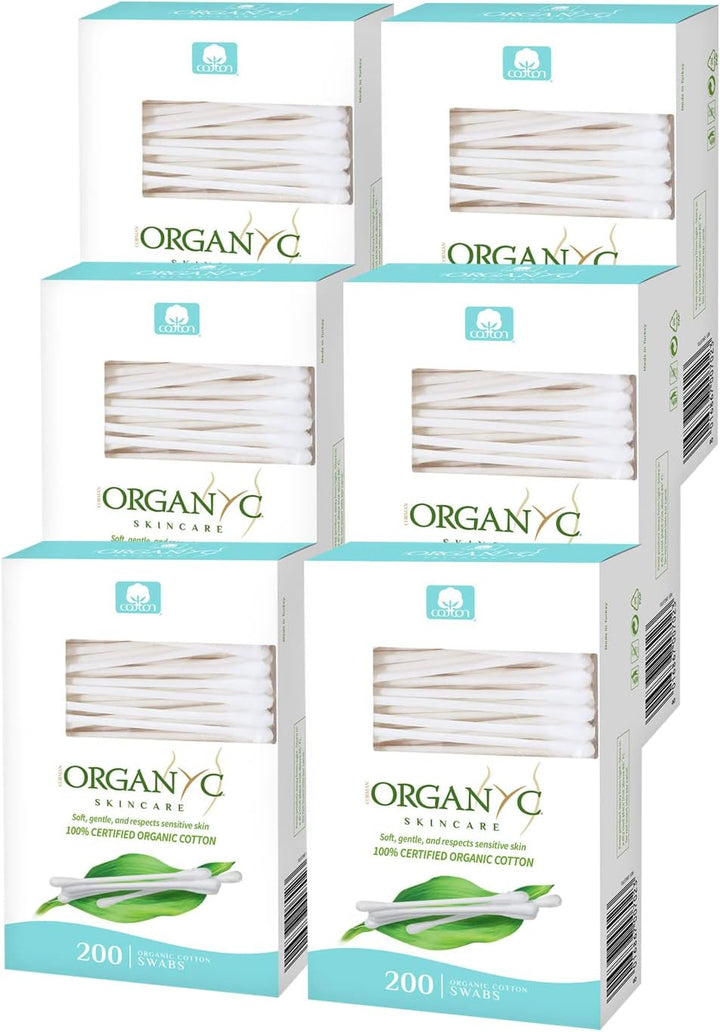 Organyc 100% Certified Organic Cotton Swabs – 200 Count (6 Pack)