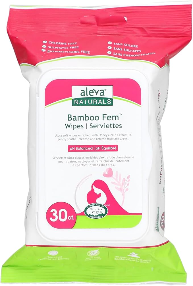 Aleva Naturals Bamboo Fem Wipes – 30 Ultra-Soft, Biodegradable Wipes