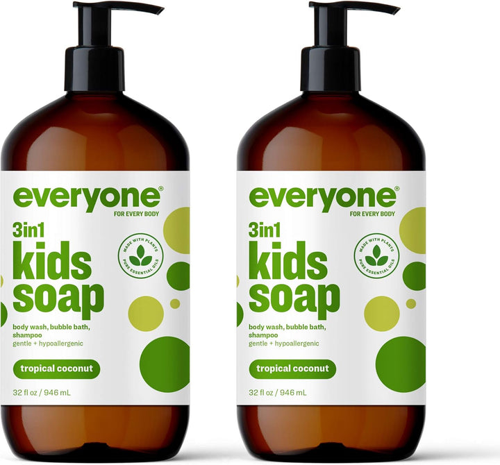 Everyone 3-in-1 Soap for Every Kid – Tropical Coconut Twist | Gentle, Natural Shampoo, Body Wash & Bubble Bath