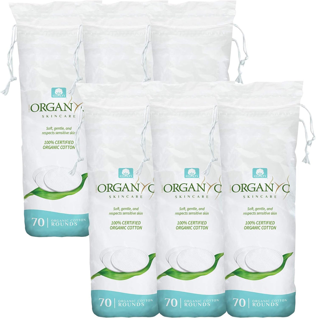 Organyc 100% Organic Cotton Rounds – Biodegradable & Chemical-Free (420 Count, 6 Pack)