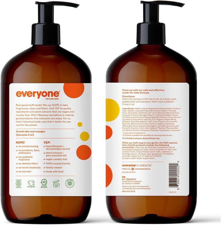 Everyone 3-in-1 Soap for Every Kid – Orange Squeeze | Gentle, Natural Shampoo, Body Wash & Bubble Bath